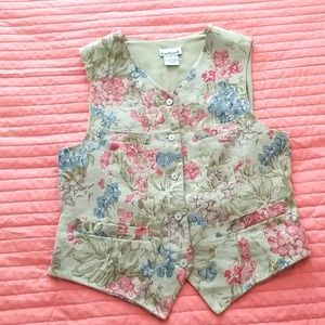 Vintage Ann Klein II Linen and Silk Floral Vest Size 6